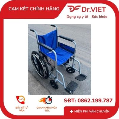 Xe lăn tay sắt STD PKLN01 + Gấp gọn, khung sơn tĩnh điện, bánh đặc, nệm simili, 100x67x95cm