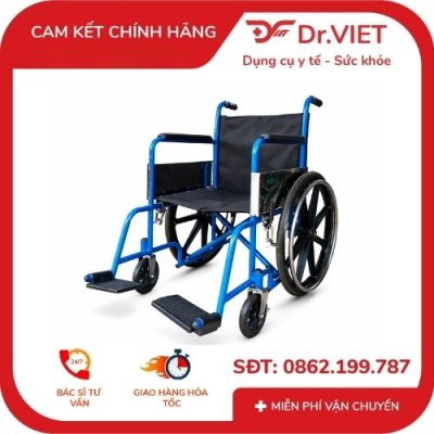 Xe lăn tay sắt STD PKLN01 + Gấp gọn, khung sơn tĩnh điện, bánh đặc, nệm simili, 100x67x95cm