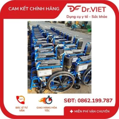 Xe lăn tay sắt STD PKLN01 + Gấp gọn, khung sơn tĩnh điện, bánh đặc, nệm simili, 100x67x95cm