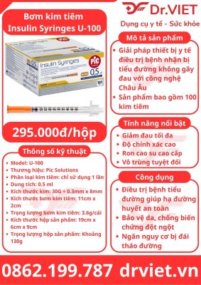 Bơm kim tiêm Insulin Syringes U-100 0.5ml 30G x 8mm