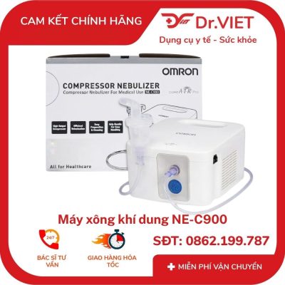Máy xông khí dung Omron NE-C900 sử dụng công nghệ nén khí, tạo thuốc dạng sương với tốc độ khí dung khoảng 0,4 ml/phút, dùng theo chỉ định y tế.