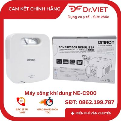 Máy xông khí dung Omron NE-C900 sử dụng công nghệ nén khí, tạo thuốc dạng sương với tốc độ khí dung khoảng 0,4 ml/phút, dùng theo chỉ định y tế.