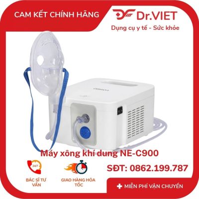 Máy xông khí dung Omron NE-C900 sử dụng công nghệ nén khí, tạo thuốc dạng sương với tốc độ khí dung khoảng 0,4 ml/phút, dùng theo chỉ định y tế.