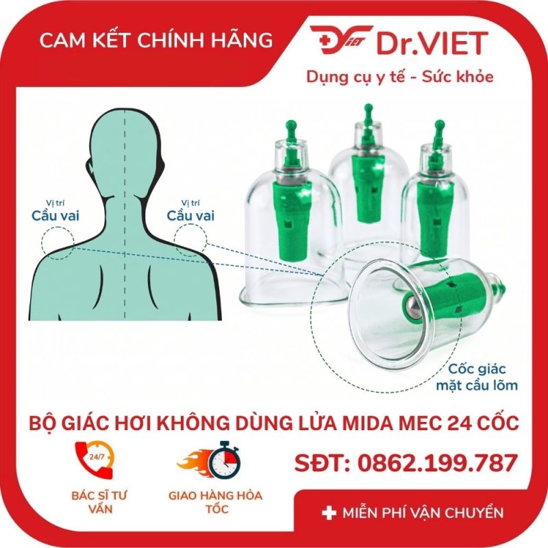 Bộ Giác Hơi Không Dùng Lửa Mida Mec 24 Cốc FCT0024 – Giải Pháp Thư Giãn Cơ, Hỗ Trợ Giảm Đau Mỏi Vai Gáy, Lưng Tại Nhà An Toàn