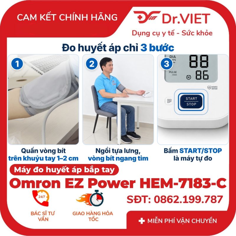 Hướng dẫn dùng máy đo huyết áp Omron 3 bước